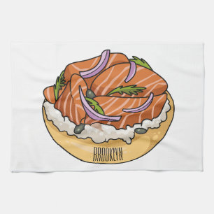 Lachsbagel-Cartoon Geschirrtuch