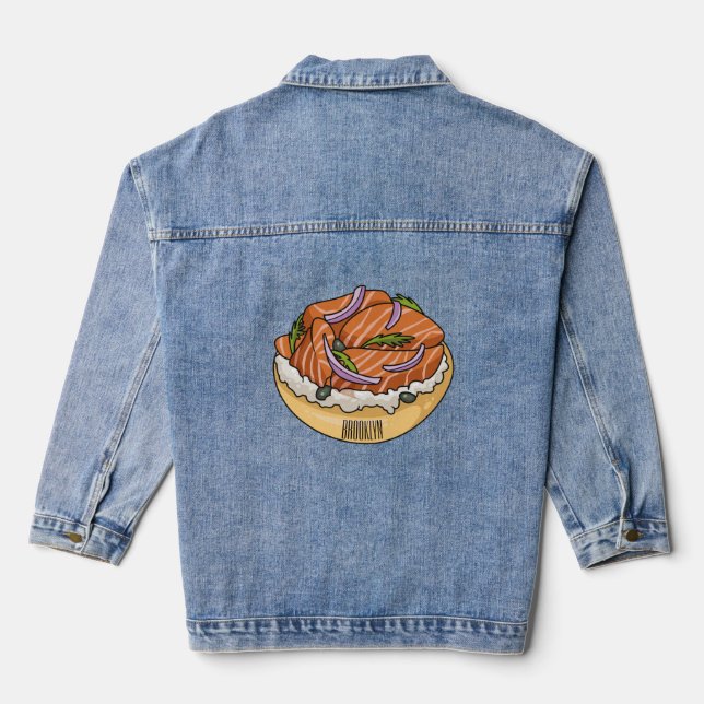 Lachsbagel-Cartoon Jeansjacke (Rückseite)