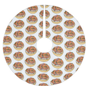 Lachsbagel-Cartoon Polyester Weihnachtsbaumdecke