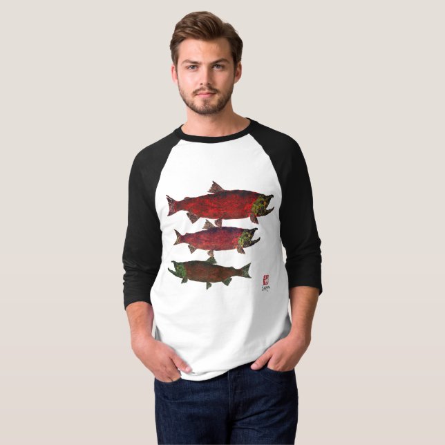 Lachse laichen - 3/4 Hülseraglan-T - Shirt (Vorne ganz)