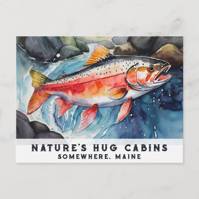 *~* Lachsfisch Baden AP49 Malerei Maine Feiertagspostkarte (Vorderseite)