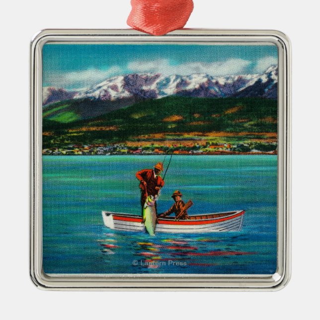 Lachsfischen in Hafen-Angeles-Hafen Ornament Aus Metall (Vorne)