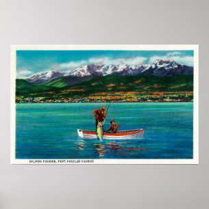 Lachsfischerei im Hafen von Port Angeles Poster