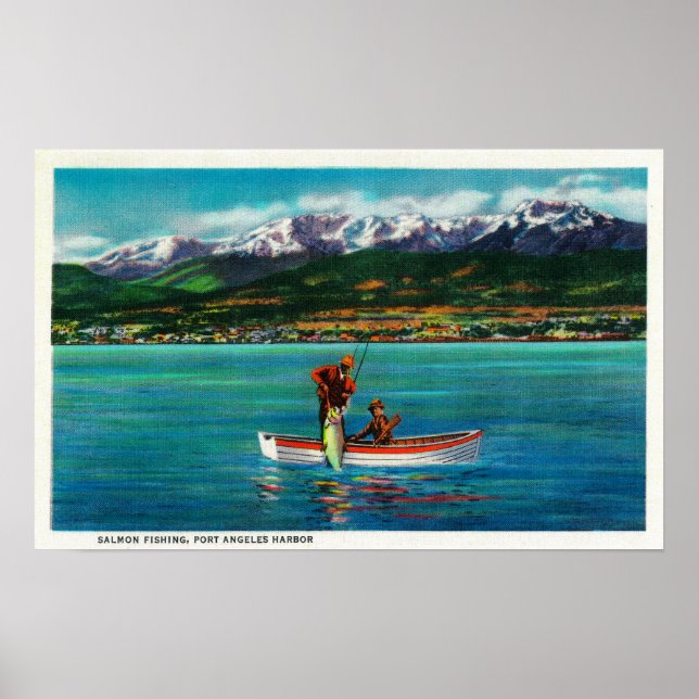 Lachsfischerei im Hafen von Port Angeles Poster (Vorne)