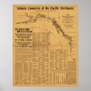 Lachsklöster der Nordwestkarte des Pazifiks Poster
