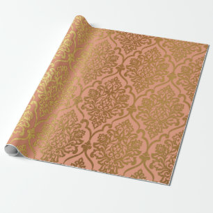 Lachspastelldamast-königliche goldene Folie Geschenkpapier