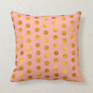 Lachsrosa-Rosen-Goldpolka-großer PunkteConfetti Kissen