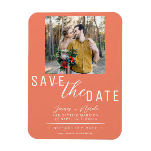 Lachsrosa Save the Date Foto Hochzeit Magnet