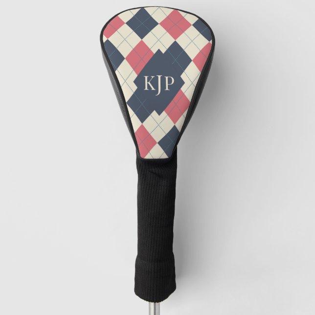 Lachsrosa und Navy-Argyle-Muster Golf Headcover (Vorderseite)