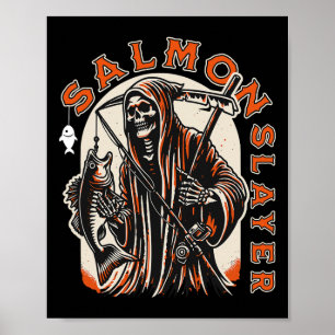 Lachsvernichter Lustiges Skelett Fischen Lachs Fis Poster