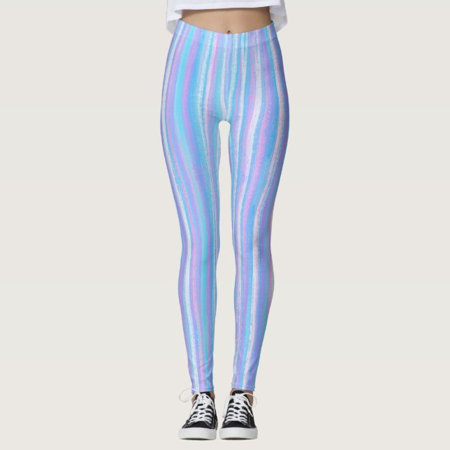 Lackierte Acrylstreifen Türkis Pink Lila Leggings (Vorderseite)