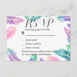 Lackierte Aquarellfedern Hochzeit von RSVP Karte