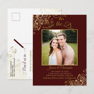 Lackiertes Gold auf Auburn Hochzeit Save the Date Ankündigungspostkarte