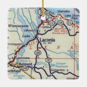 Laconia NH Vintag Map Keramikornament