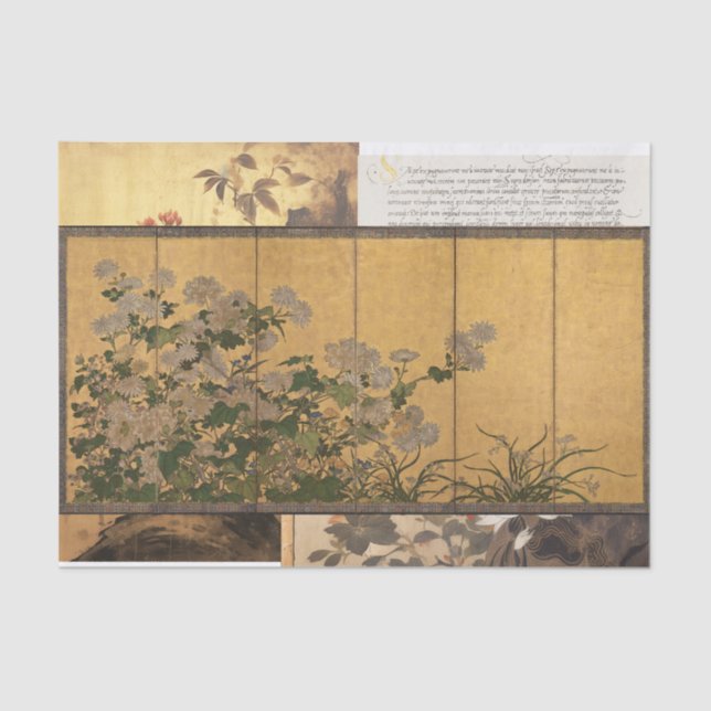 Lacquated Chrysanthemums Coromandel Screens Seidenpapier (Vorderseite)
