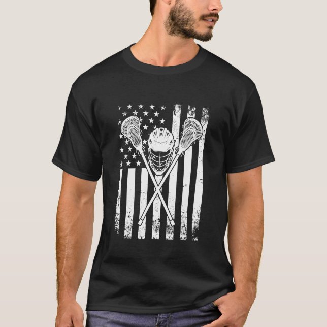 Lacrosse American Flag Cross Lacrosse Sticks Men W T-Shirt (Vorderseite)