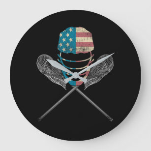 Lacrosse American Flag Lax Helmet and Stick Große Wanduhr