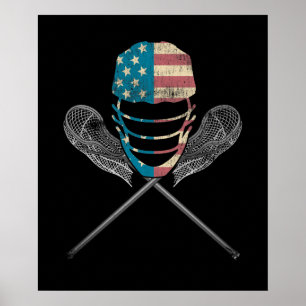 Lacrosse American Flag Lax Helmet and Stick Poster