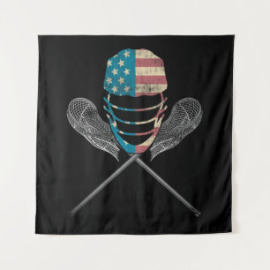 Lacrosse American Flag Lax Helmet and Stick Wandteppich