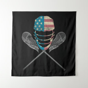 Lacrosse American Flag Lax Helmet and Stick Wandteppich