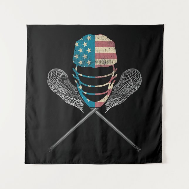 Lacrosse American Flag Lax Helmet and Stick Wandteppich (Vorderseite)