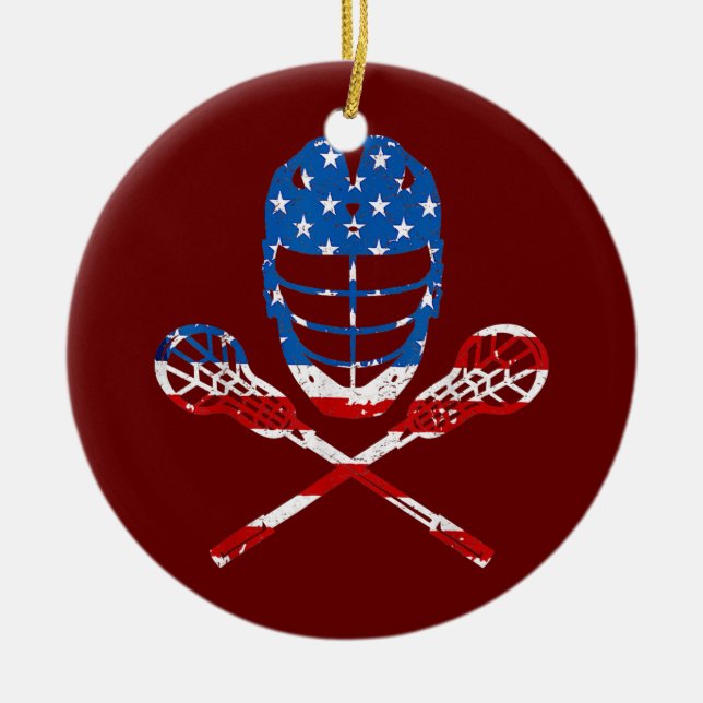 Lacrosse American Flag Lax Helmet Sticks 4. Keramik Ornament (Vorne)