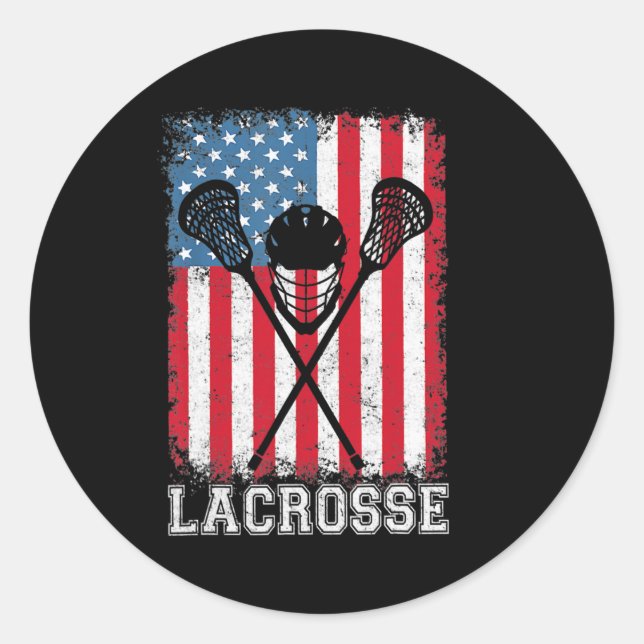 Lacrosse American Flag Lax Helmet Sticks 4th Of Runder Aufkleber (Vorderseite)