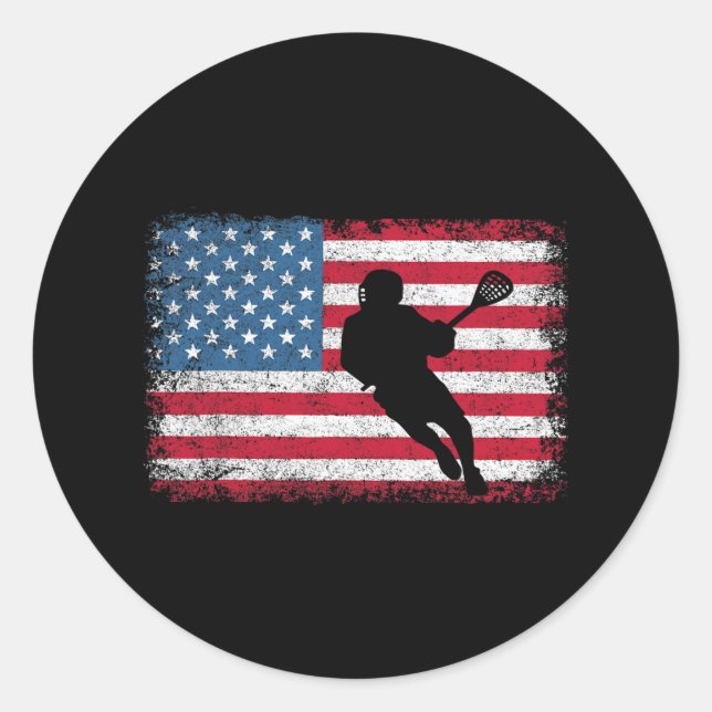 Lacrosse American Flag Lax Shirt Männer Frauen Jun Runder Aufkleber (Vorderseite)