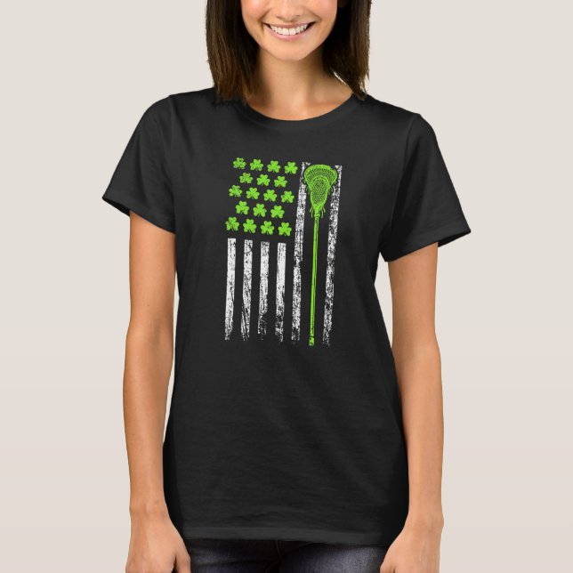 Lacrosse American Flag St Patrick Day For Men Boy  T-Shirt (Vorderseite)