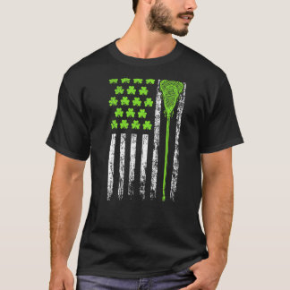 Lacrosse American Flag St Patrick Day for Men Boy T-Shirt