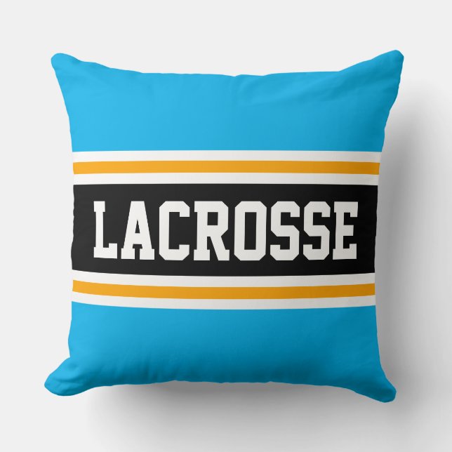 LACROSSE Bright Sky Blue Black Athletic Streifen Kissen (Vorderseite)