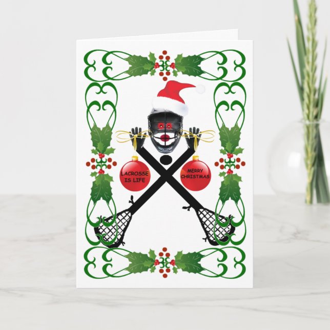 Lacrosse-Cartoon-Weihnachten Feiertagskarte (Vorderseite)