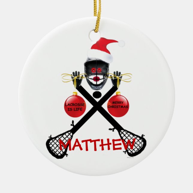Lacrosse Christmas Cartoon Keramik Ornament (Vorne)