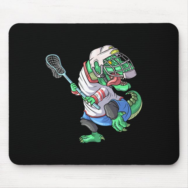 Lacrosse Dinosaurier T Rex mit Lacrosse Stick Funn Mousepad (Vorne)