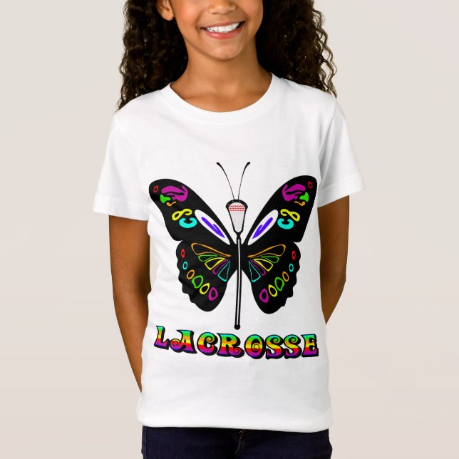 Lacrosse entwirft Schmetterling T-Shirt (Vorderseite)