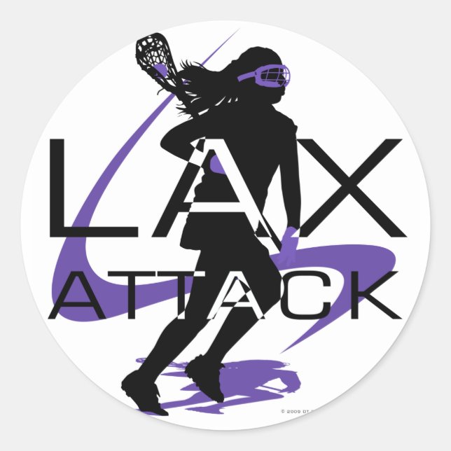Lacrosse Girls LAX Angriff Lila Runder Aufkleber (Vorderseite)
