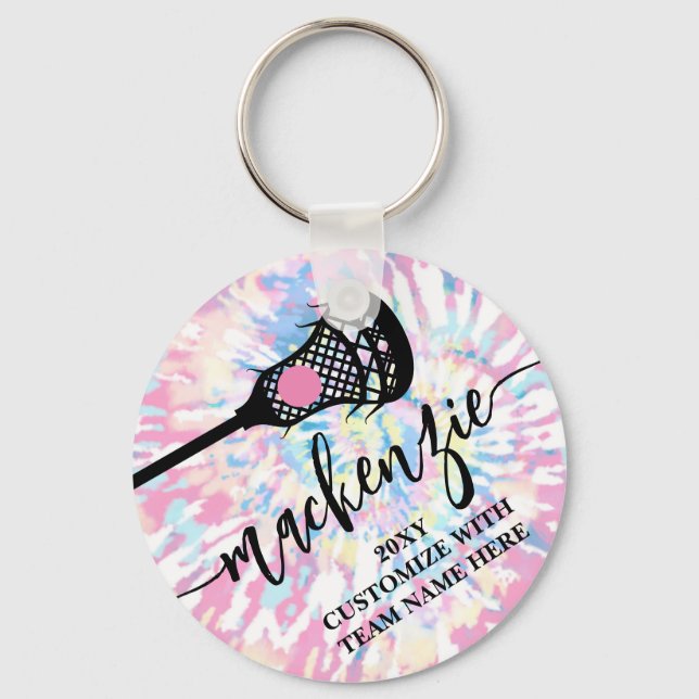 Lacrosse Girls Rosa Gefärbte Krawatte Personalisie Schlüsselanhänger (Vorderseite)