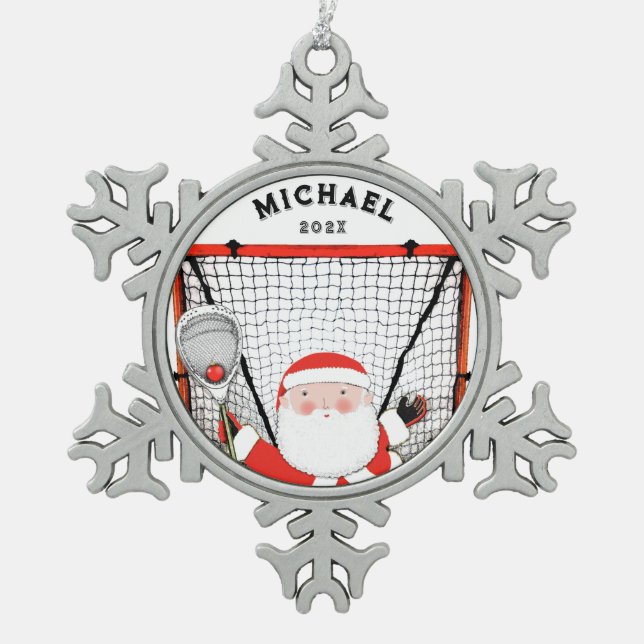 Lacrosse Goalie Holiday Gift Schneeflocken Zinn-Ornament (Vorderseite)