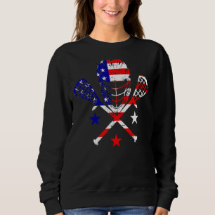 Lacrosse Helmet hält amerikanische Flagge 4. Juli  Sweatshirt