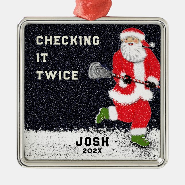 Lacrosse Holiday Geschenke Silbernes Ornament (Vorne)