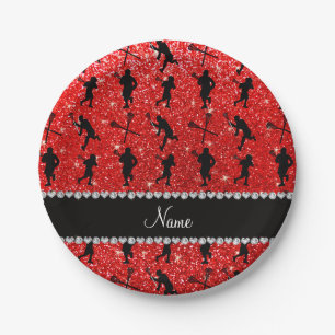 Lacrosse individuelle Name Neon Red Glitzer Spiele Pappteller