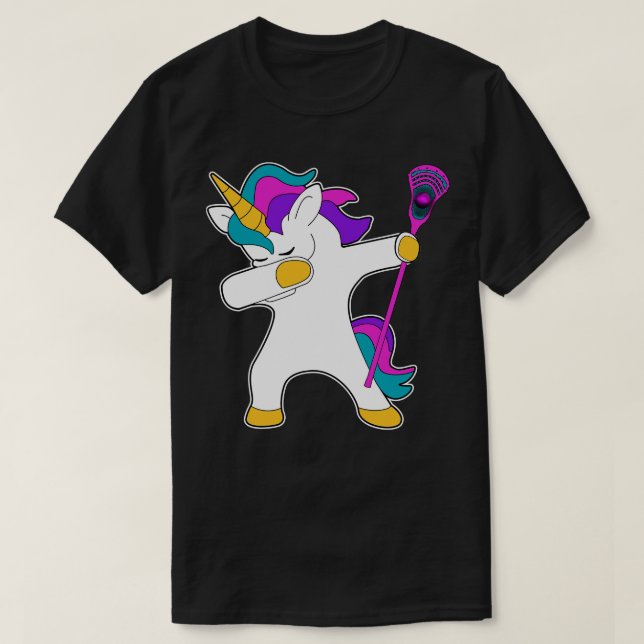 Lacrosse Lax dab dabbing Unicorn Geschenkfächer T-Shirt (Design vorne)