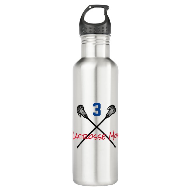 Lacrosse Mama Player NUMMER Sticks Sportteam Spaß Edelstahlflasche (Vorderseite)