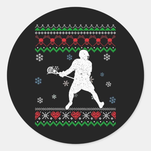Lacrosse Pajama Ugly Weihnachtsgeschenk Sport Lieb Runder Aufkleber (Vorderseite)