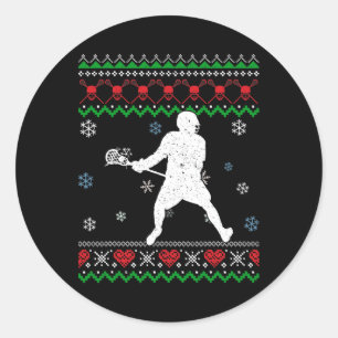 Lacrosse Pajama Ugly Weihnachtsgeschenk Sport Lieb Runder Aufkleber