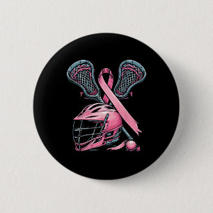 Lacrosse Pink Ribbon Breast Cancer Awareness Sport Button