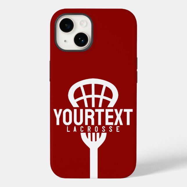 Lacrosse Player CUSTOM TEXT Team Mesh Sport Stick Case-Mate iPhone 14 Hülle (Rückseite)