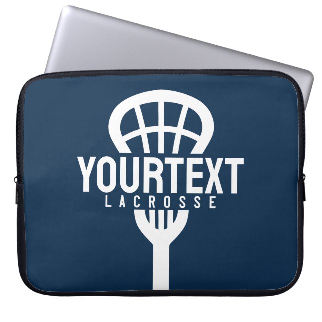 Lacrosse Player CUSTOM TEXT Team Mesh Sport Stick Laptopschutzhülle (Vorderseite)