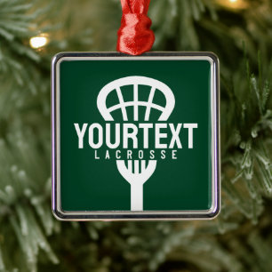 Lacrosse Player CUSTOM TEXT Team Mesh Sport Stick Ornament Aus Metall