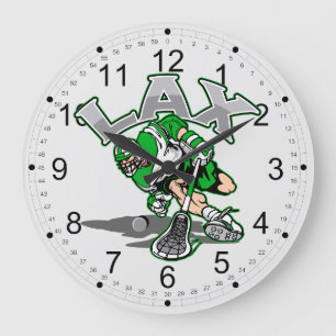 Lacrosse Player Green Uniform Große Wanduhr